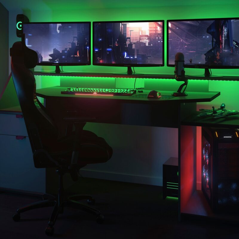 Parisot Gaming Tisch "Set Up" Gamer Computertisch Ergonomischer PC Schreibtisch LED-Beleuchtung mit Farbwechsel