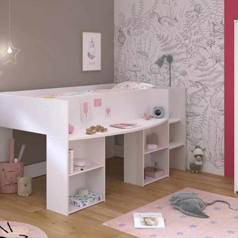 Parisot Pirouette 12 Jugendzimmer Kinderzimmer in weiß mit grau oder rosa Set 3-teilig Hochbett Kommode Kleiderschrank