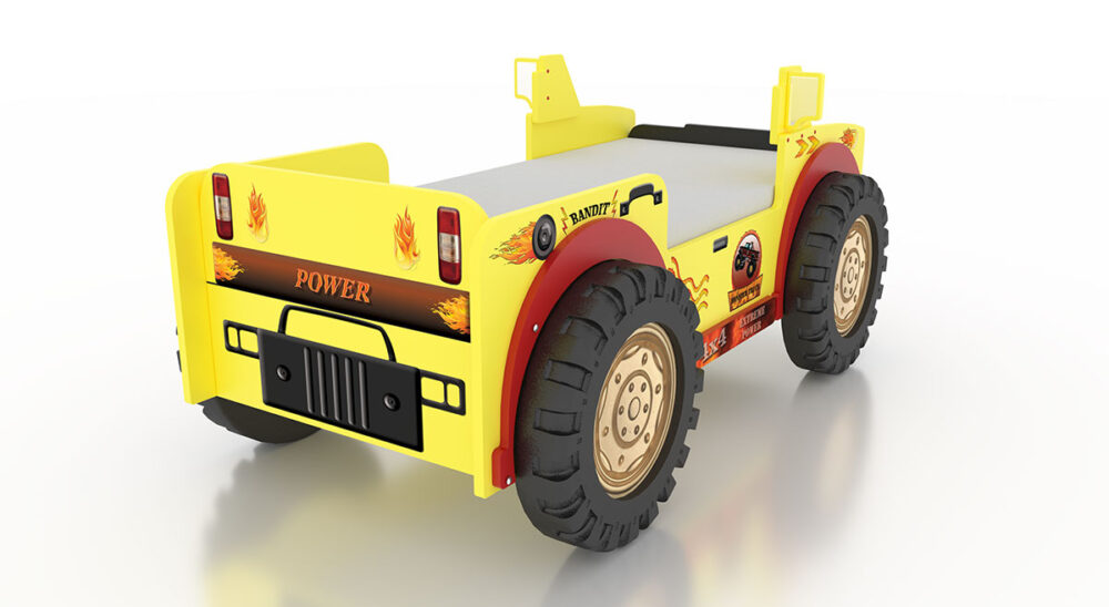 [Monster Truck] Kinderbett in Gelb mit roten Akzenten Hochwertiges MDF Kinderzimmer Bett 207x116x90