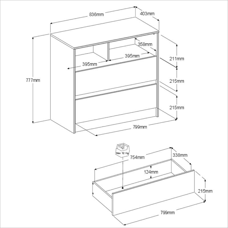 Shelter 1 2400 ENS1 Kommode 2400CO2T Vermassungen
