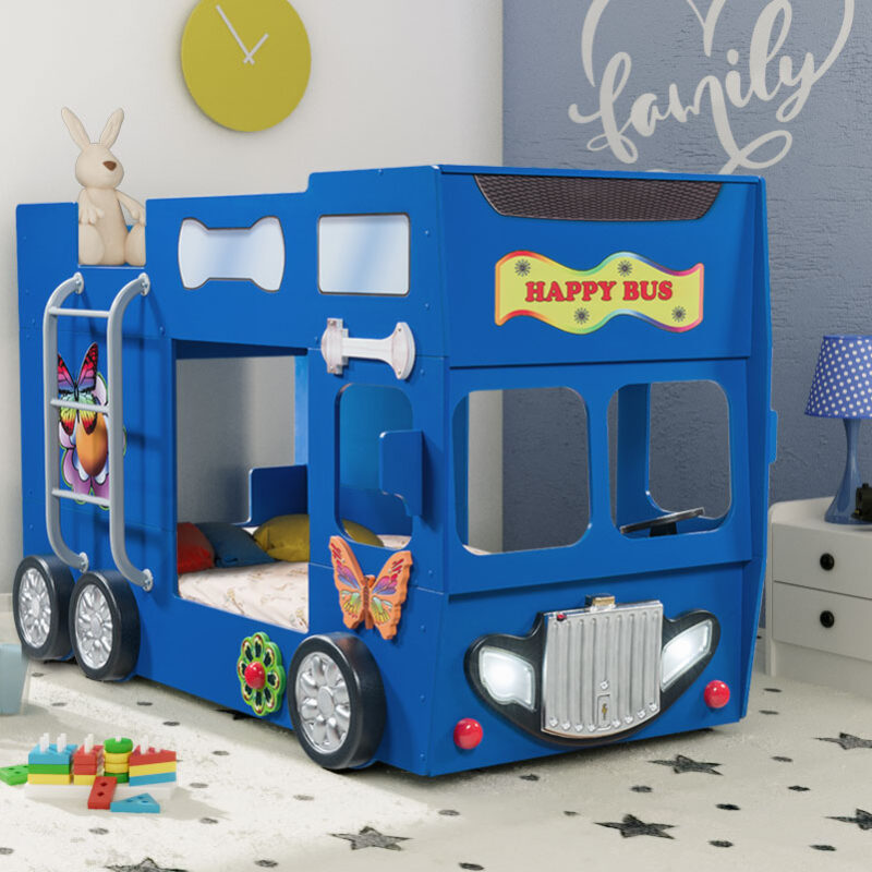 [Happy Bus] Kinderbett in Blau/Grün/Rot/Gelb Hochwertiges MDF Kinderzimmer Bett [210x115x145]