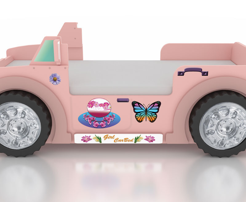 [Jeep (Modell wählbar)] Kinderbett in Militär/Grün/Pink Hochwertiges MDF Kinderzimmer Bett 207x116x76